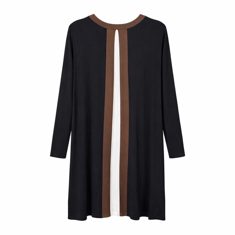 J. Jill Wearever Collection Black Swing Dress Brown Trim Stretch Knit XL #143911 - Picture 8 of 9